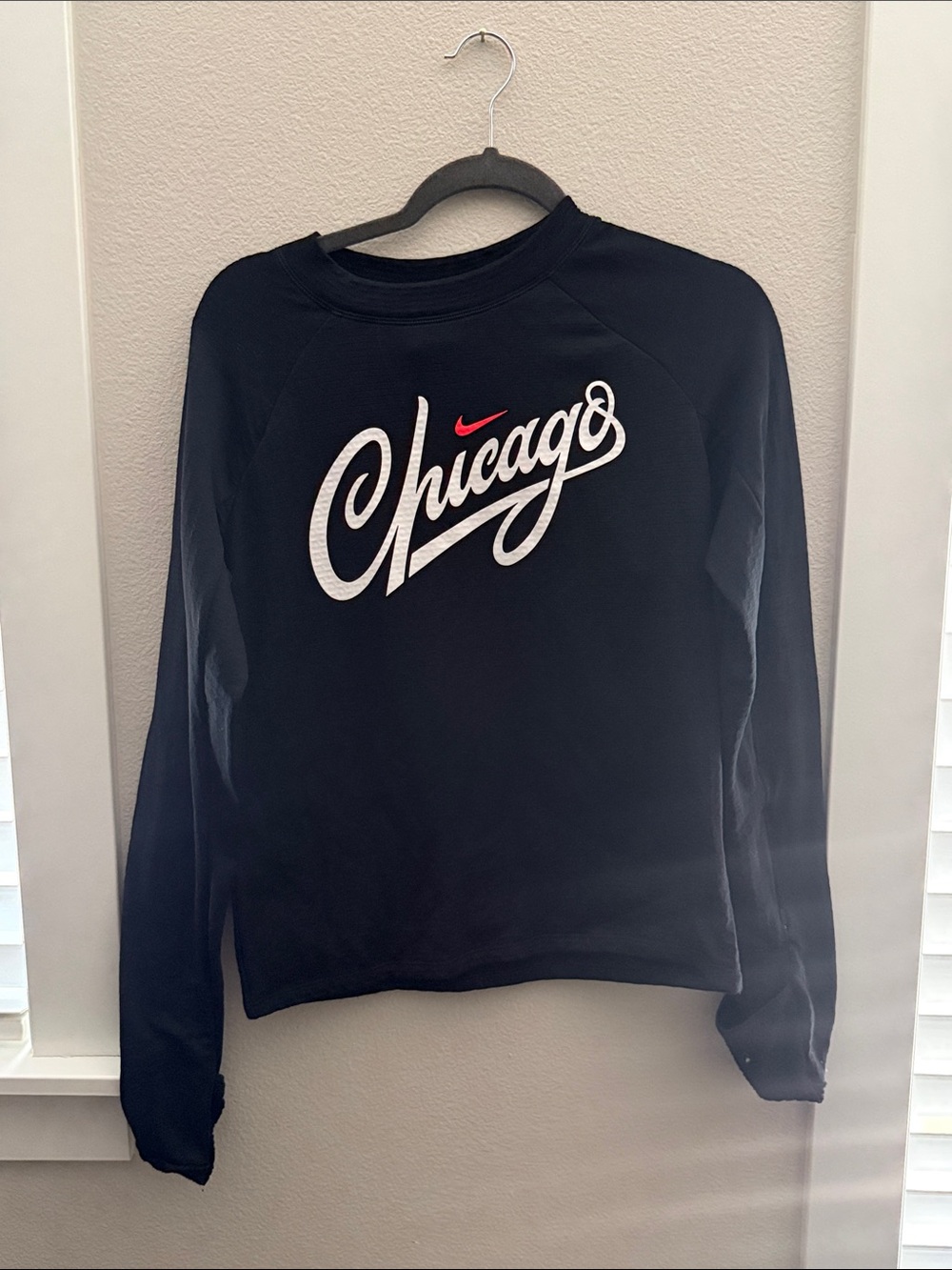 Nike Black 'Chicago' Script Crewneck Sweatshirt with Red Swoosh